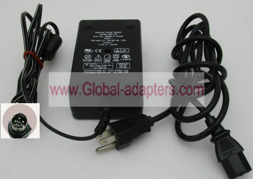 4-Pin 12V 6.67A AC Adapter For AULT MW116-KA-1249-F02 HPA-601250U3 MW116 KA1249F02 Power Supply - Click Image to Close